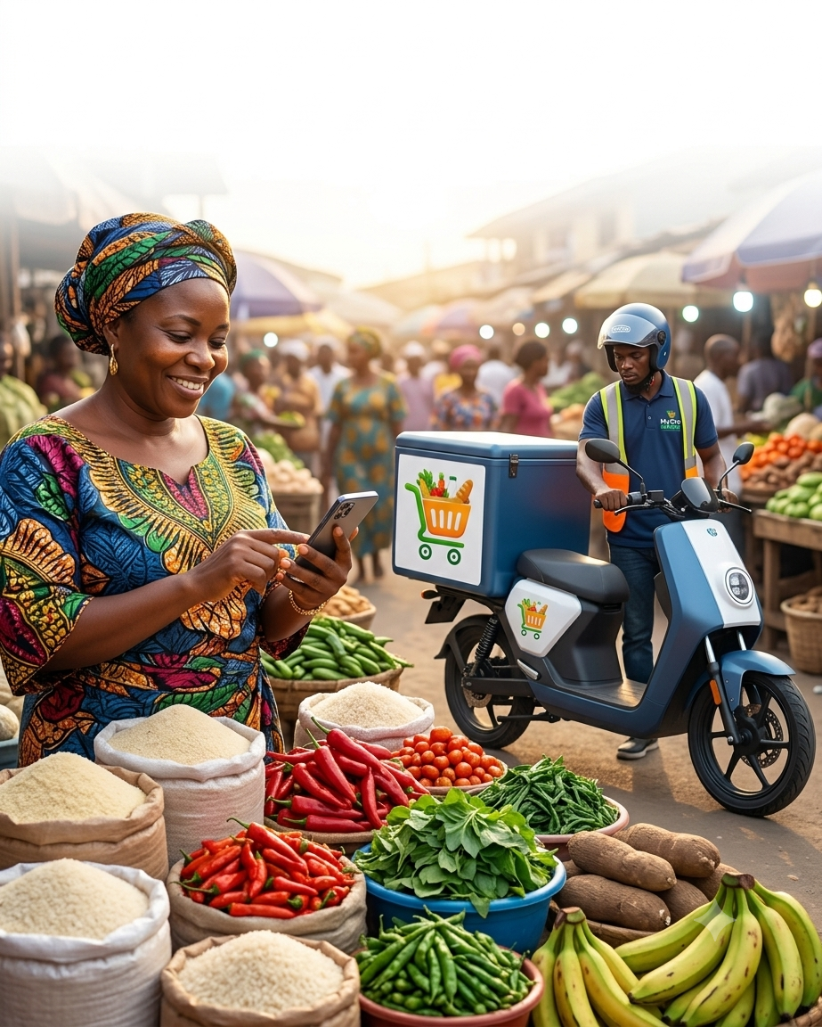 MyGro Market — Lagos buyer with delivery rider